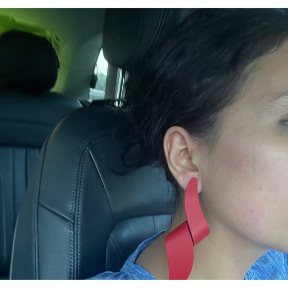 Red statement earrings stud big earrings abstract earring large geometric huge - Picture 3 of 3